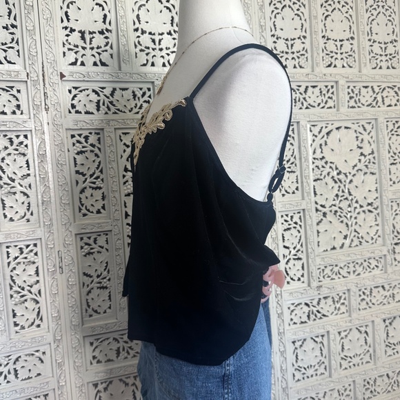 Sophia By Delicates Crushed Velvet Tank Top With Gold Trim Sz Large - Picture 4 of 6